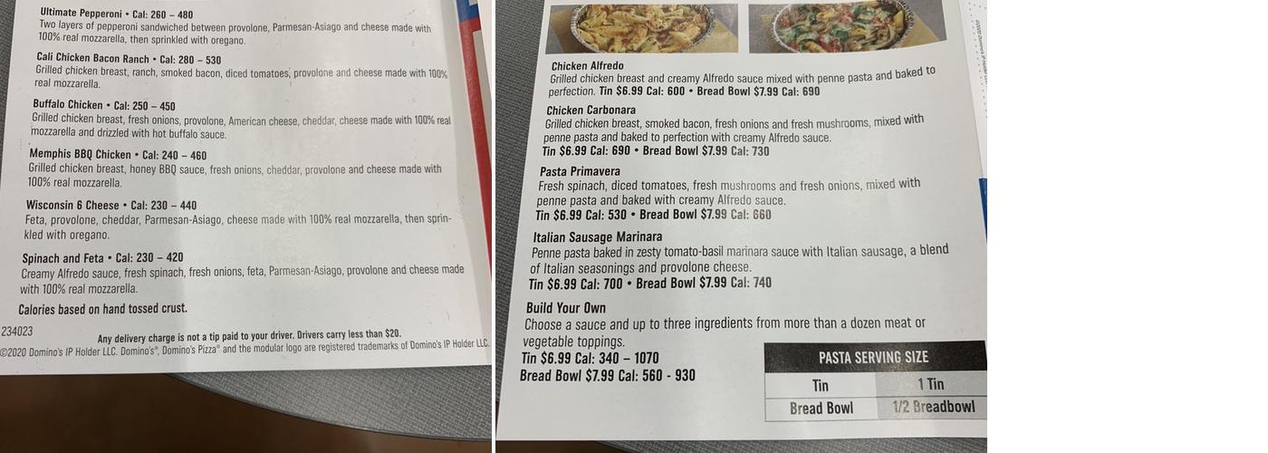 Domino's Pizza Menu