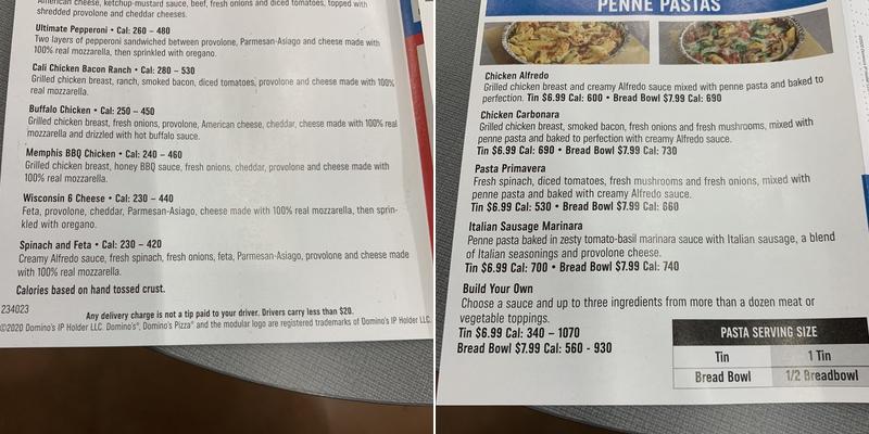 Domino's Pizza Menu