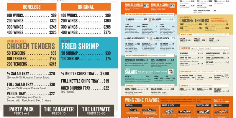 Wing Zone Menu