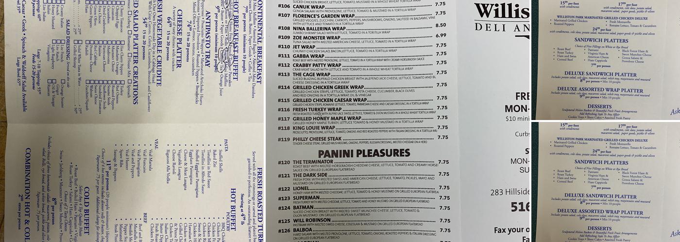 Williston Park Deli Menu