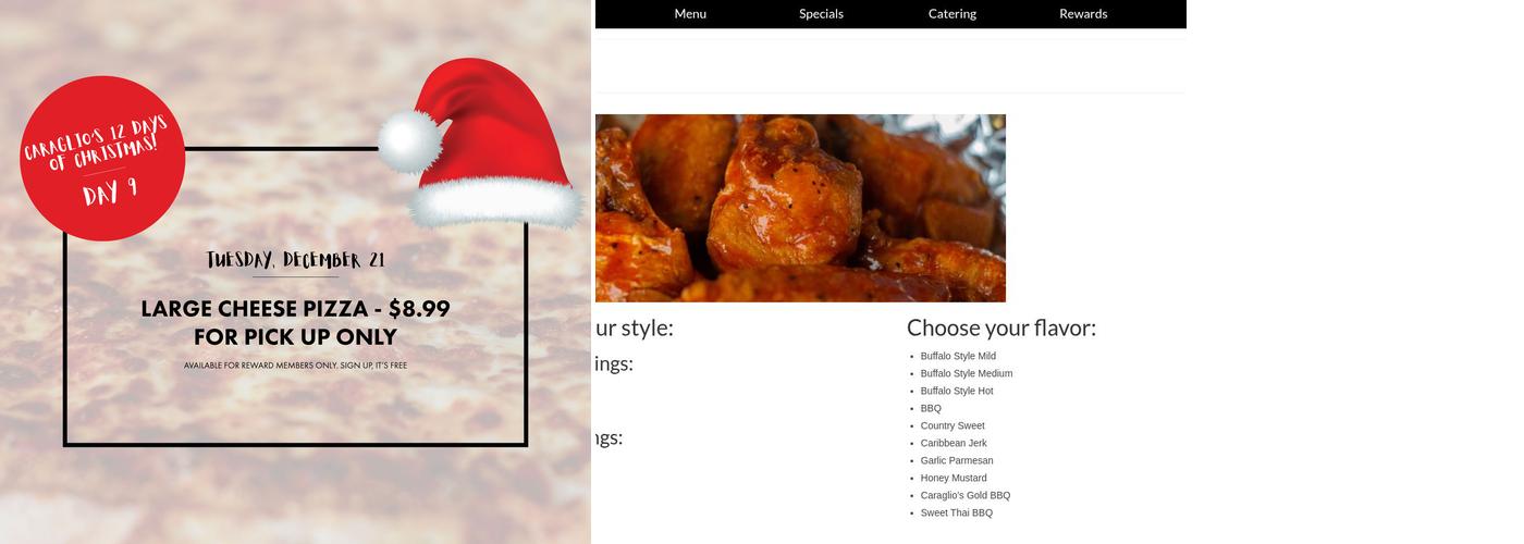 Caraglio's Pizza Menu