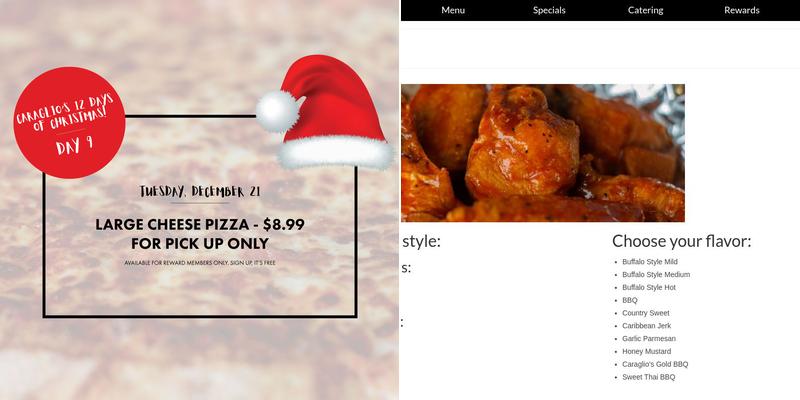 Caraglio's Pizza Menu