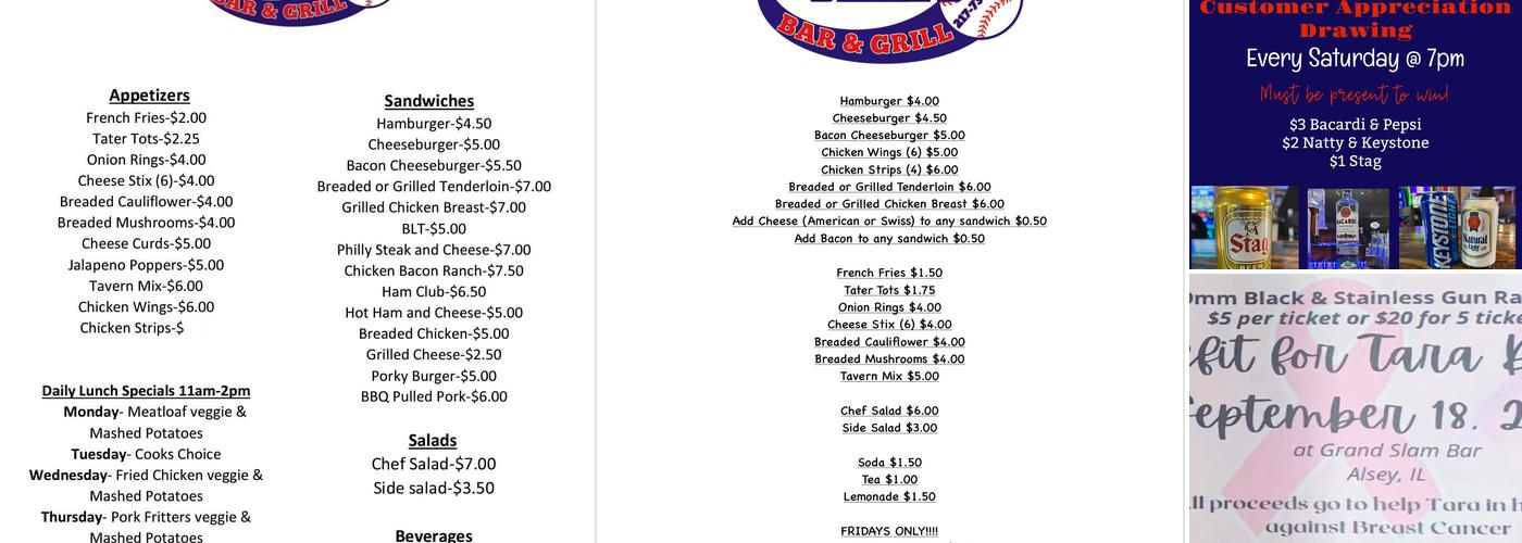 Grand Slam Bar & Grill Menu