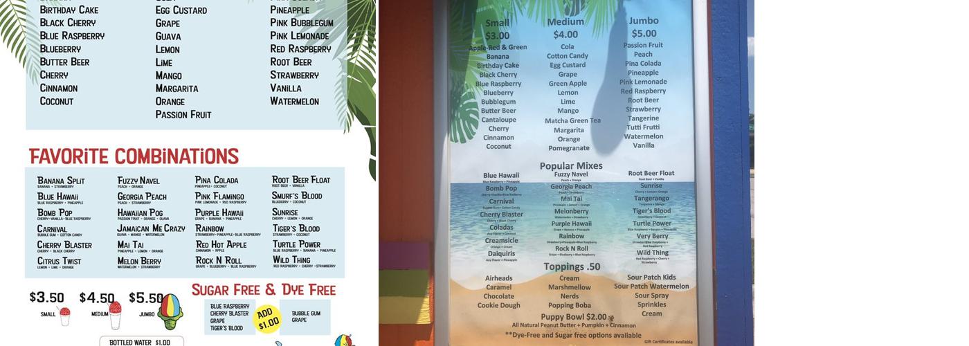 Summer Snow Shaved Ice Menu
