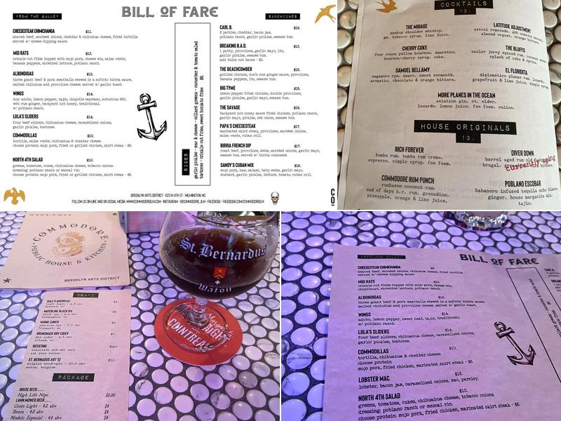 Commodore Public House & Kitchen Menu