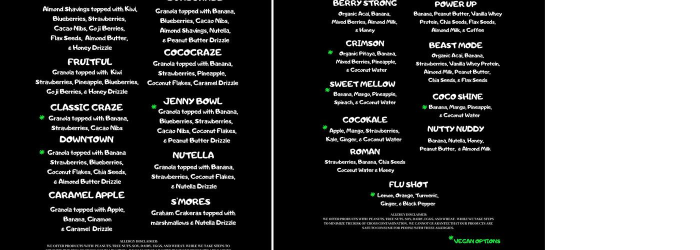 Cocobowlz Menu