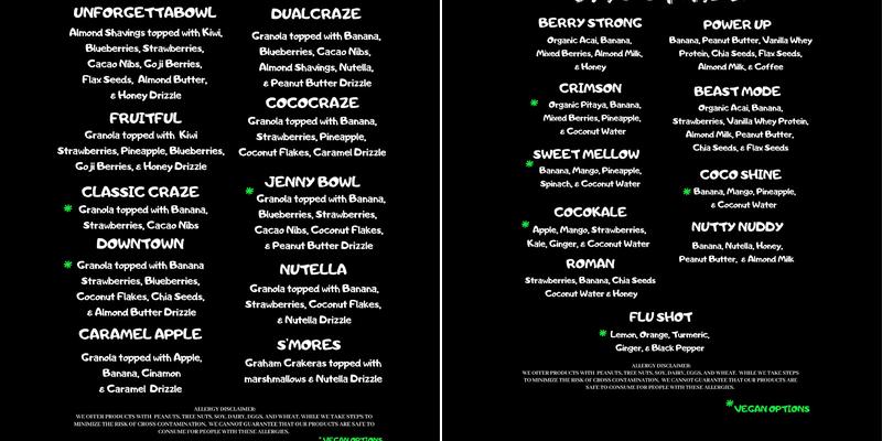 Cocobowlz Menu