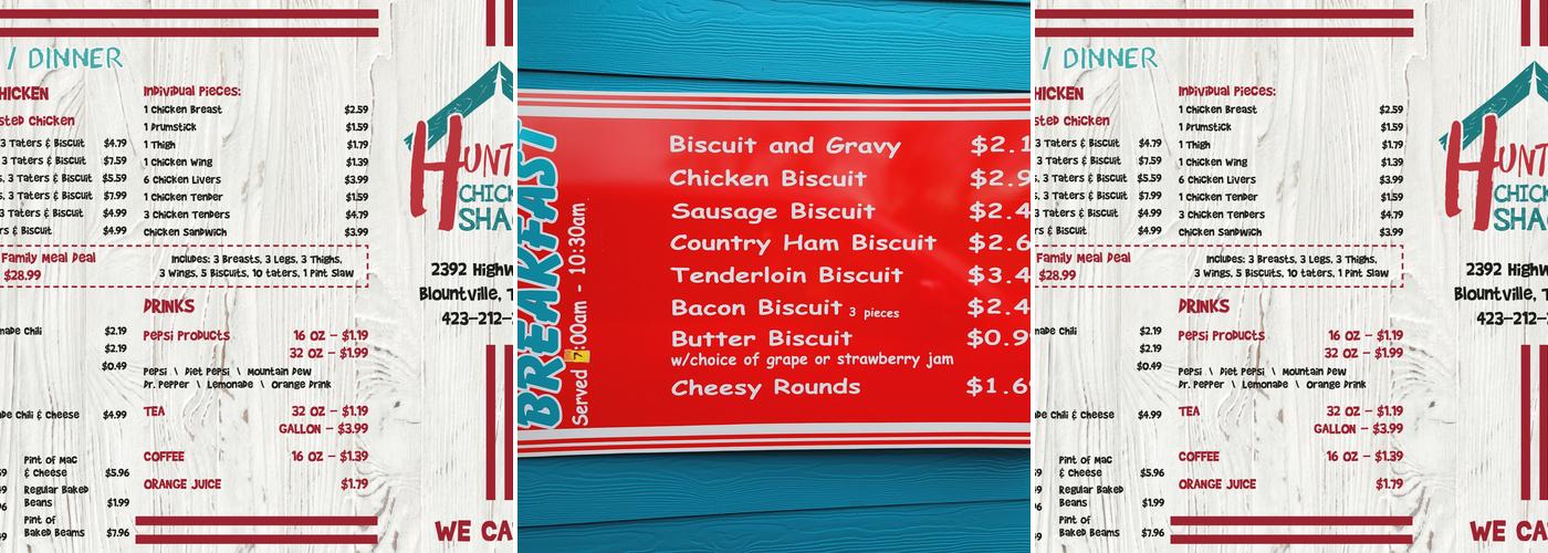 Hunter T's Chicken Shack Menu