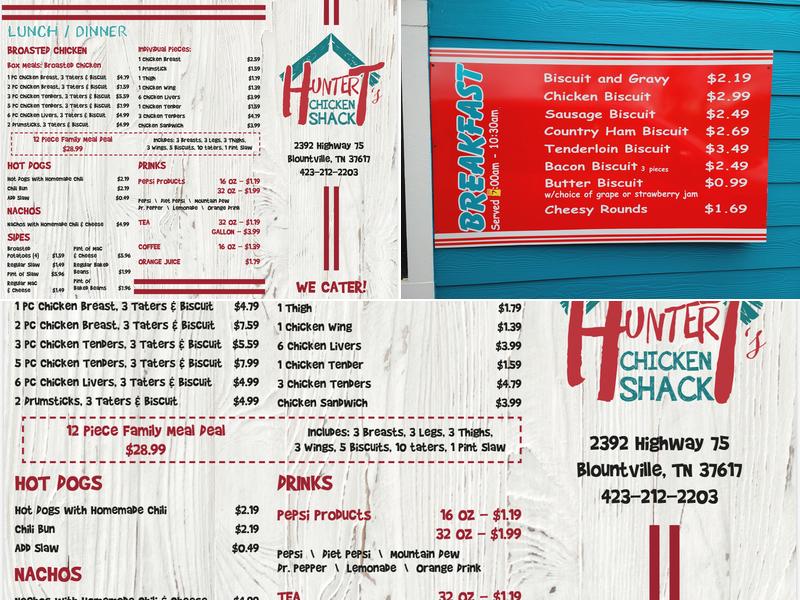 Hunter T's Chicken Shack Menu