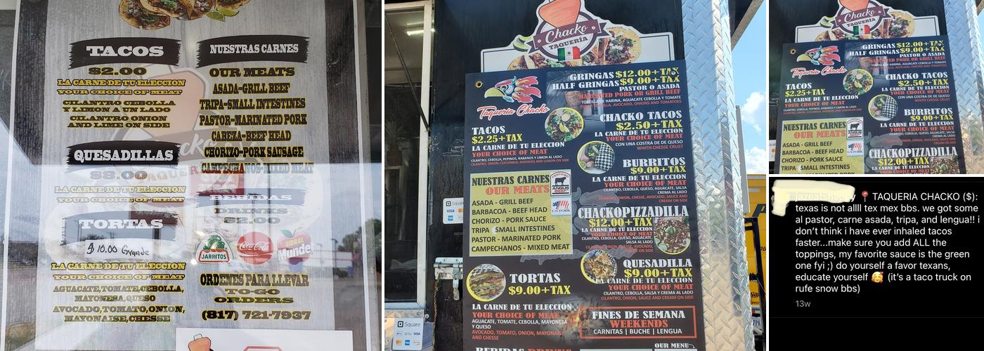 Taqueria chacko Menu