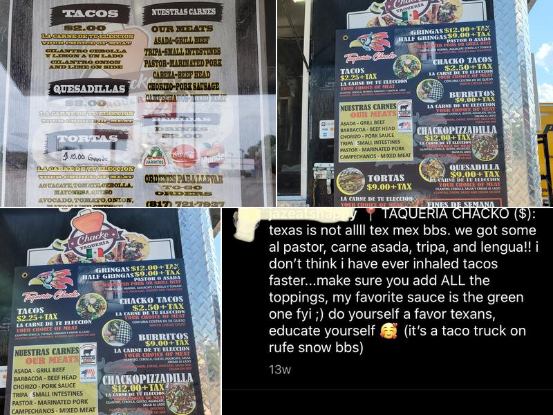 Taqueria chacko Menu