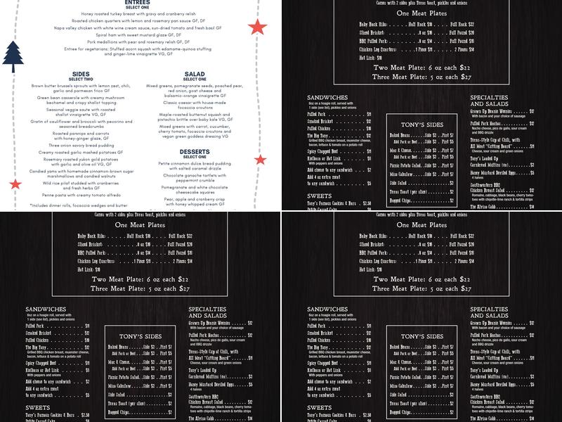 Tony Caters Menu