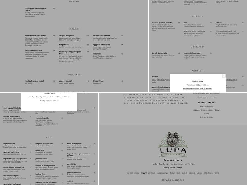 Lupa Ristorante Menu