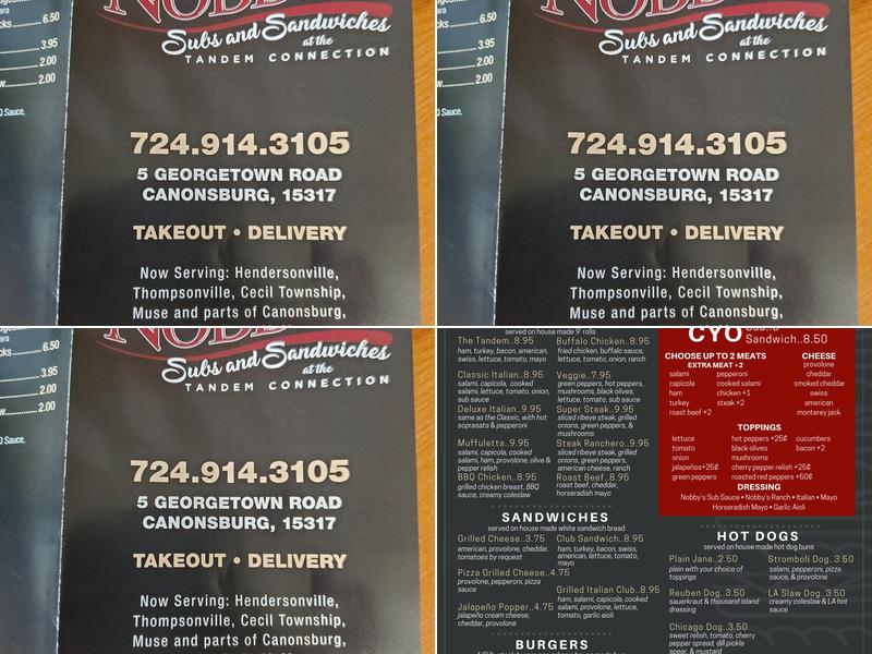 Nobby's Pizzeria Canonsburg Menu