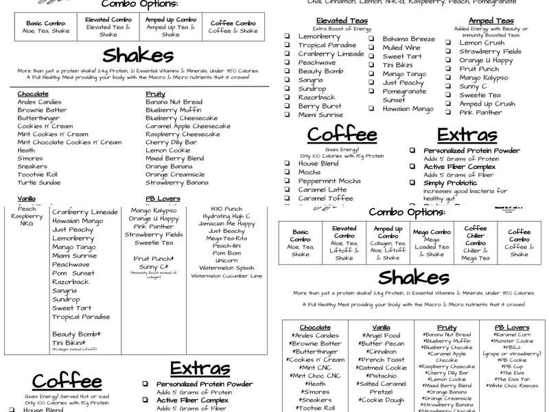 Elevate Nutrition Menu