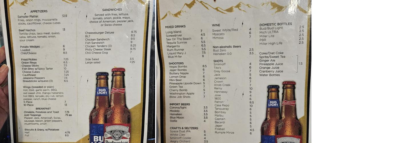 The Chaparral Sports Bar and Grill Menu