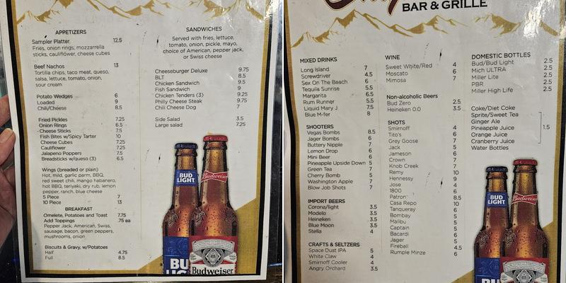 The Chaparral Sports Bar and Grill Menu