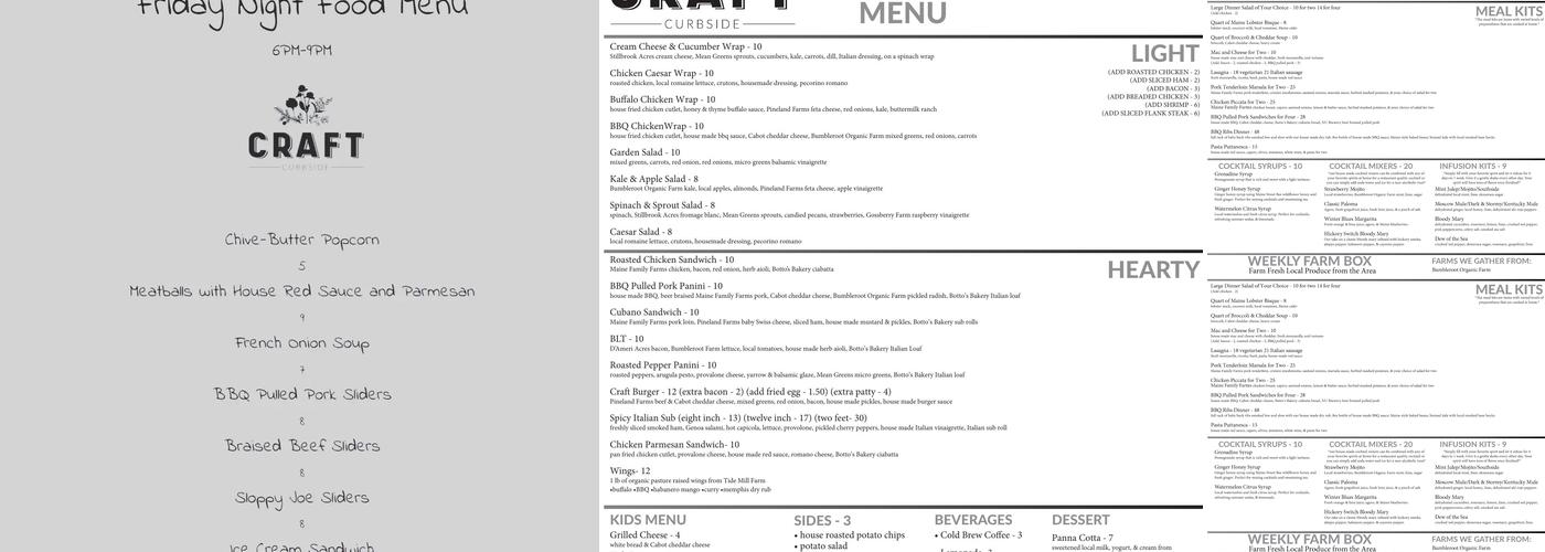 Craft Curbside Menu