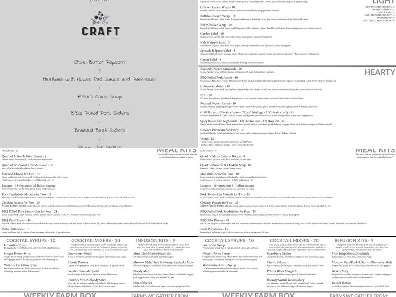 Craft Curbside Menu