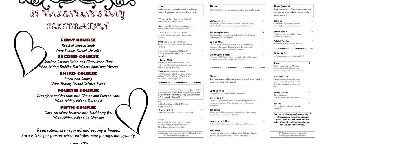 Bowers Down Special Events Menu