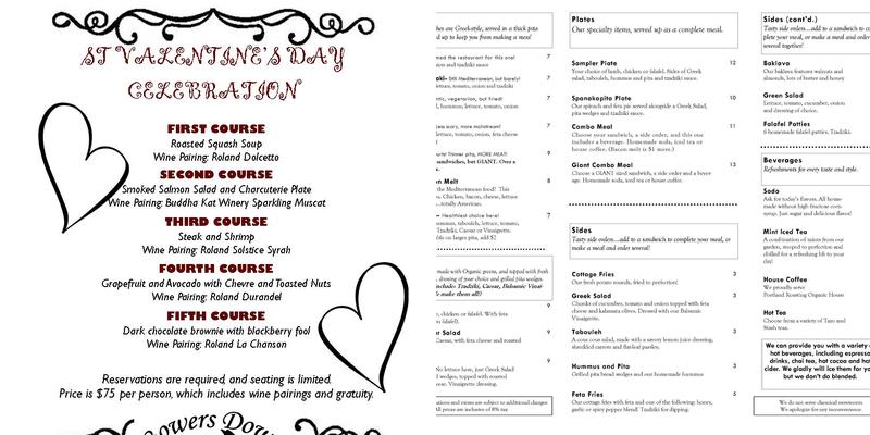 Bowers Down Special Events Menu