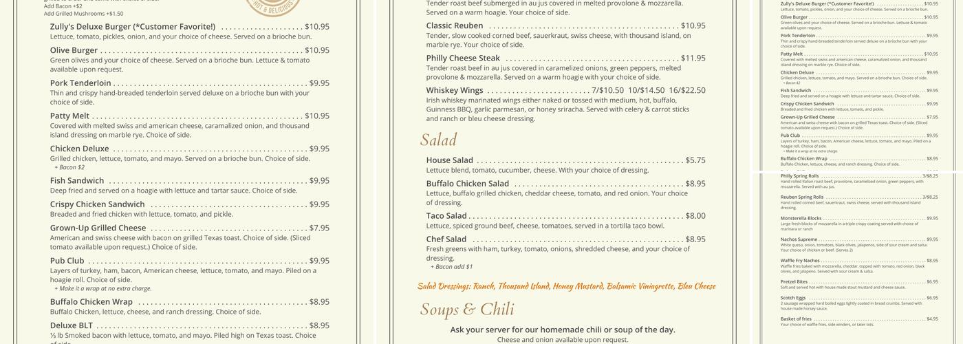 Zully's Bar & Grille Menu