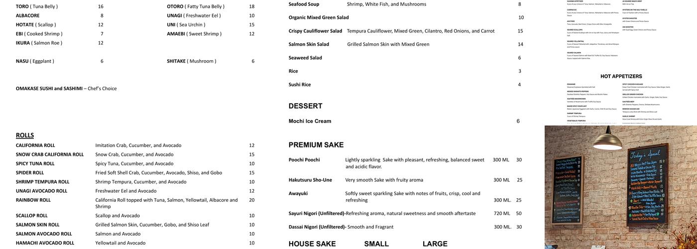 Teru Japanese Cuisine Menu