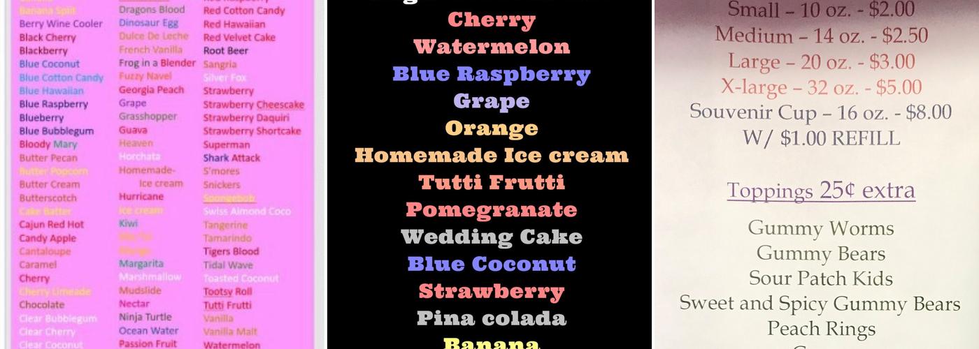 Snowcone shack Menu
