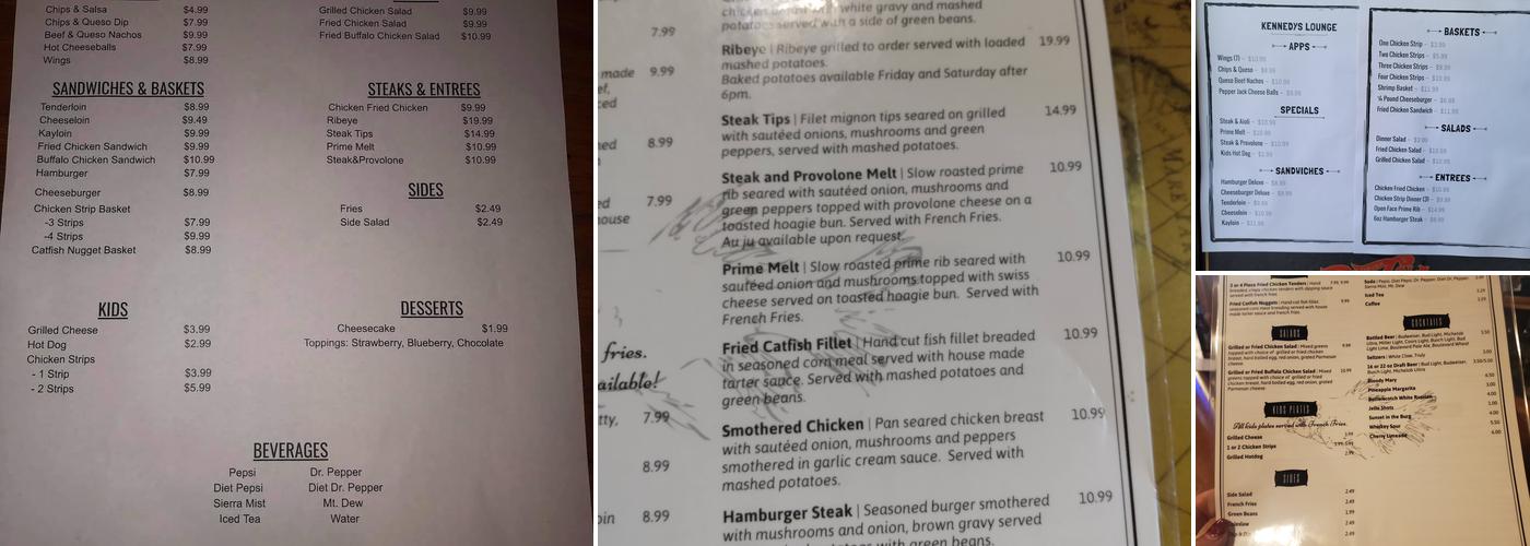 Kennedy's Lounge Menu