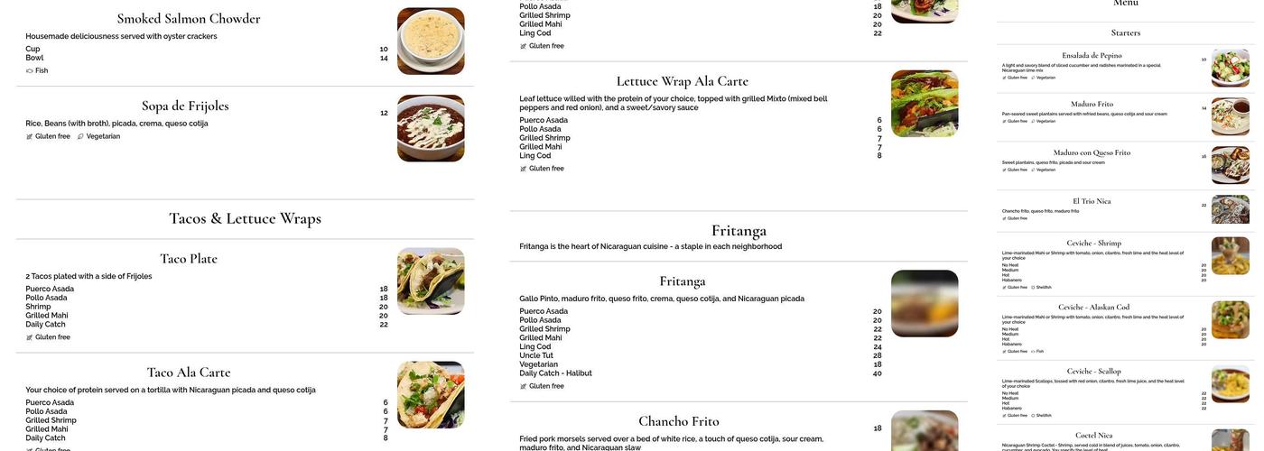 Tres Bro's Nicaraguan Seafood Grill Menu