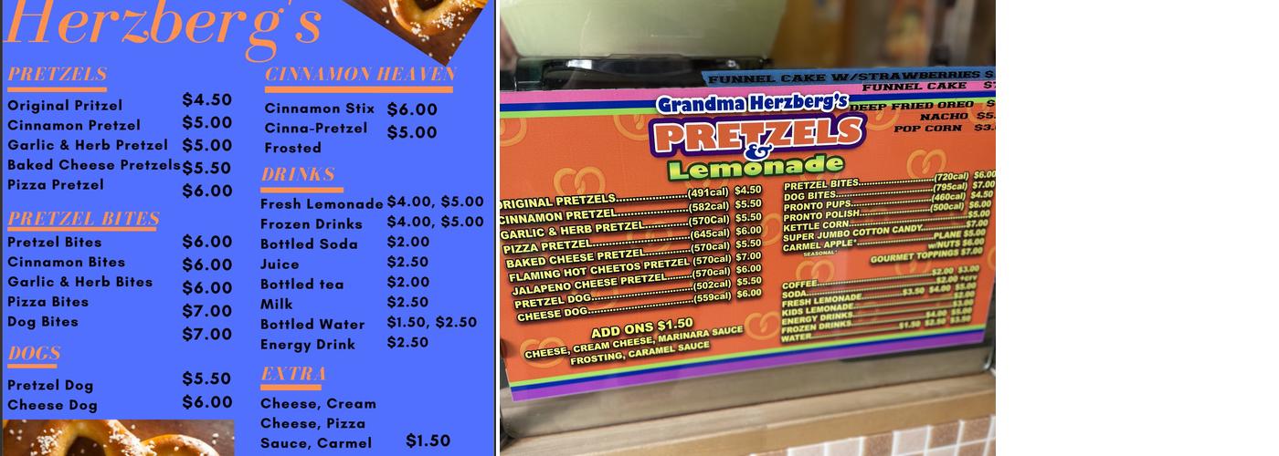 Grandma Herzberg Pretzel and lemonade Menu