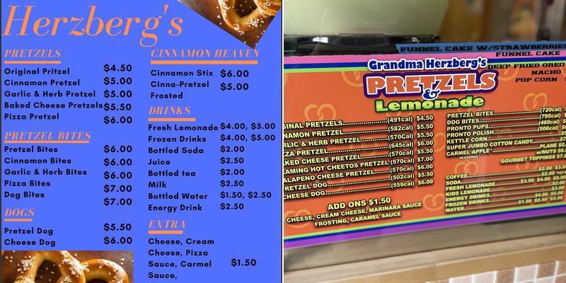 Grandma Herzberg Pretzel and lemonade Menu