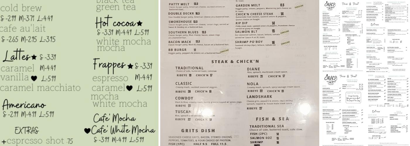 Grace Cafe' Eatery & Lounge Menu