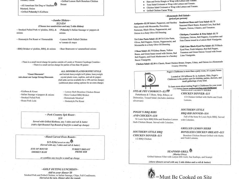 Pogie's Catering & Clubhouse Menu