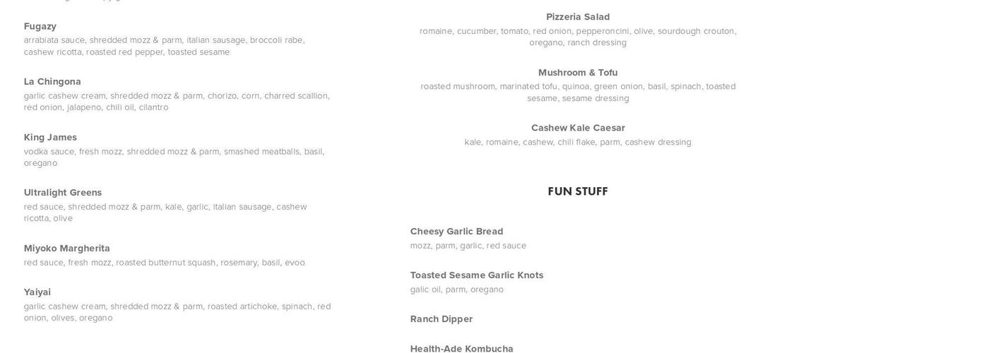 Lucky You Pizza Menu