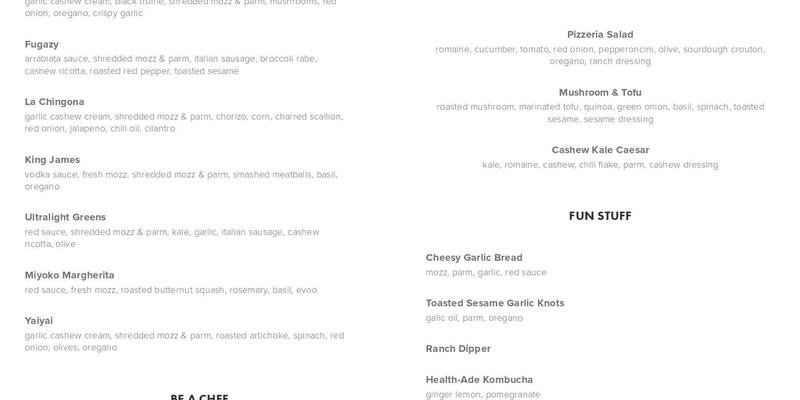 Lucky You Pizza Menu