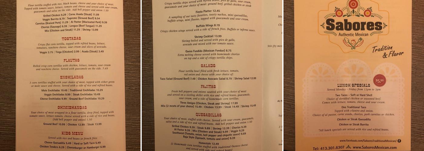 El Sabor De Juan Menu