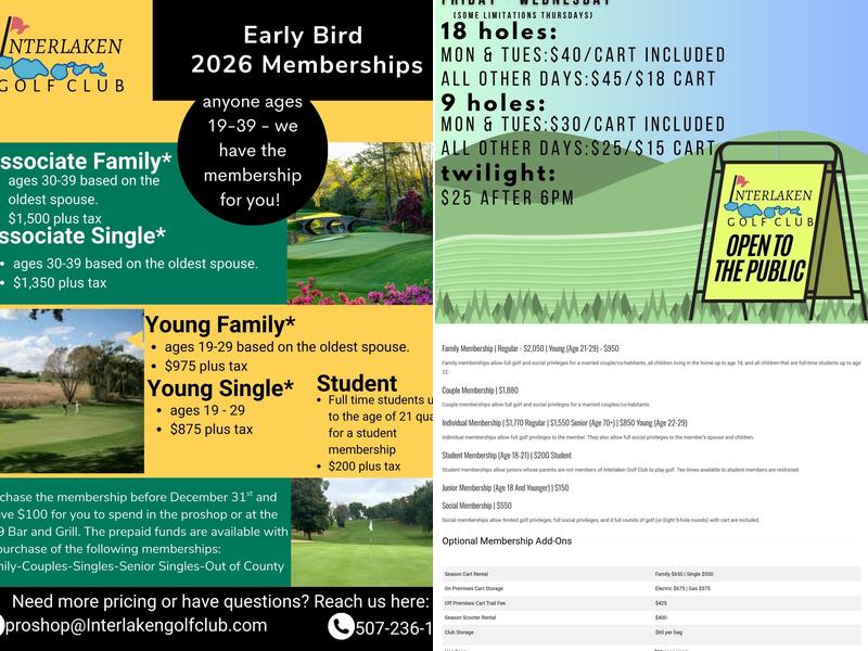 Interlaken Golf Course Menu