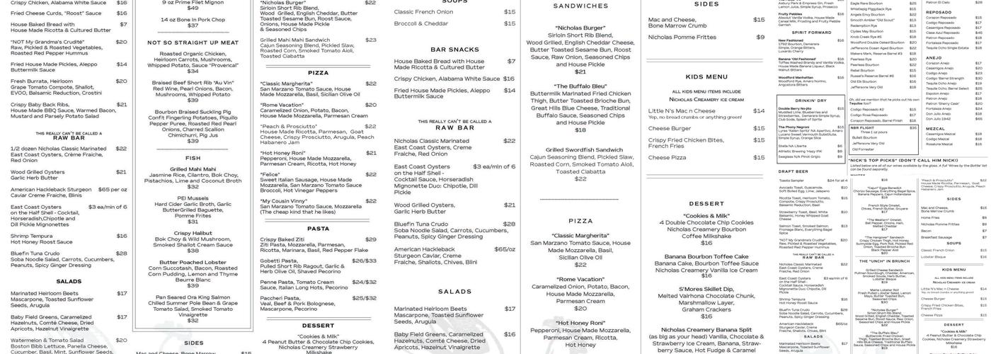 Nicholas Barrel & Roost Menu