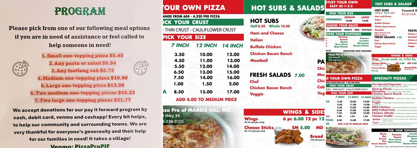 Pizza Pro Menu