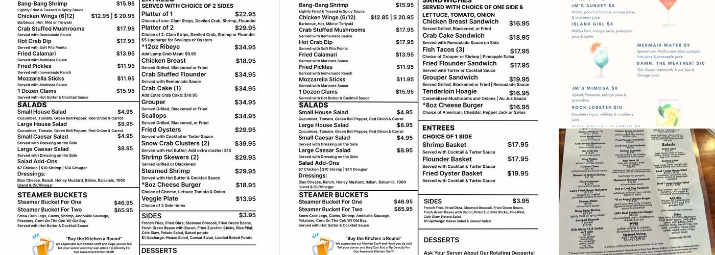 JM’s On The Water Menu