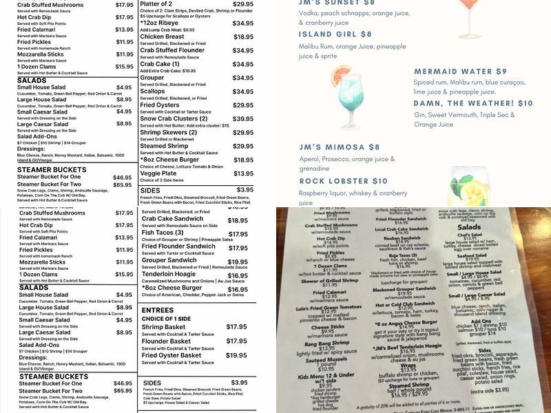 JM’s On The Water Menu
