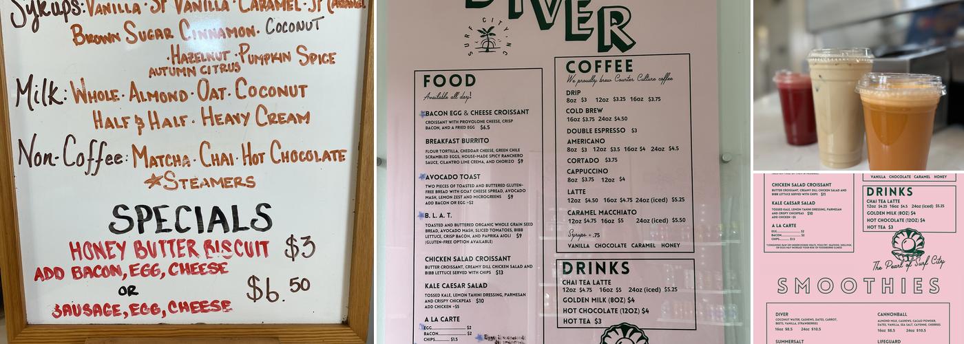 Diver Surfside Cafe Menu