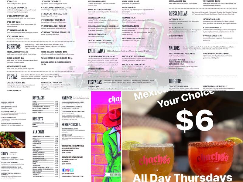 Chacho's Restaurant Morgan Hill Menu