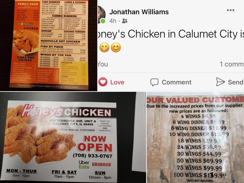 Honey's Chicken Menu