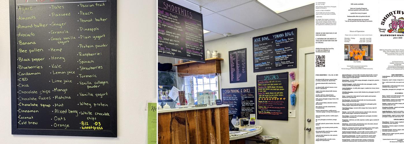 Smoothville smoothies Menu