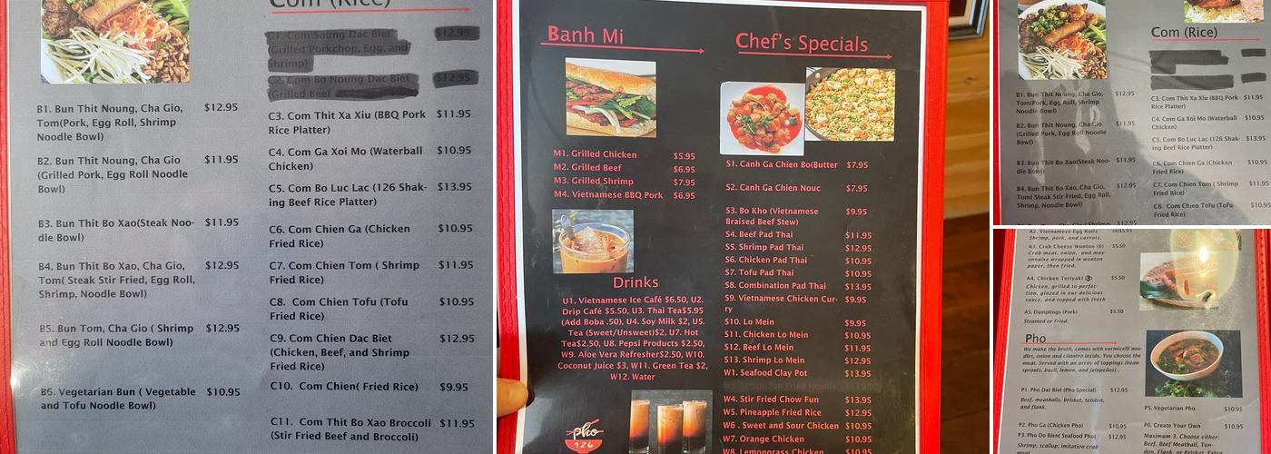 Pho126 Menu