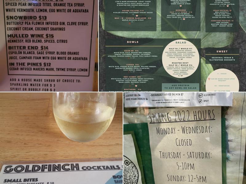 Goldfinch Black Mountain Menu