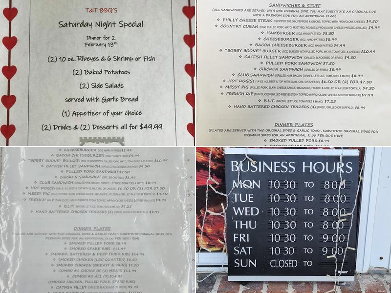 T&T BBQ and Southern Home Cooking Menu