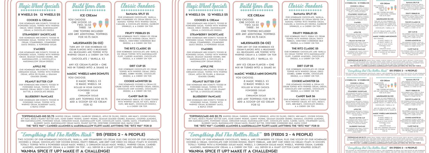 Ritz Eats & Sweets Menu